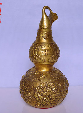 祥安阁富贵玉堂 牡丹铜葫芦摆件办公室 家居摆设