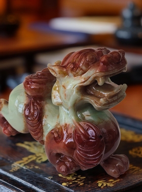 天然玉石貔貅摆件岫玉貔貅玄关摆设店铺开业礼品客厅公母一对皮丘