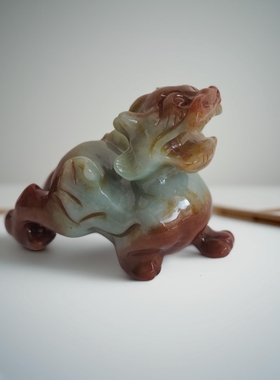 岫玉貔貅摆件小号貔貅玉石雕刻桌面摆件家居饰品一对天禄貔貅皮丘