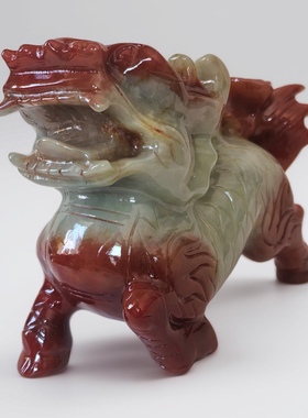 岫玉麒麟招财摆件玉石公母一对办公室客厅玄关书房乔迁送礼