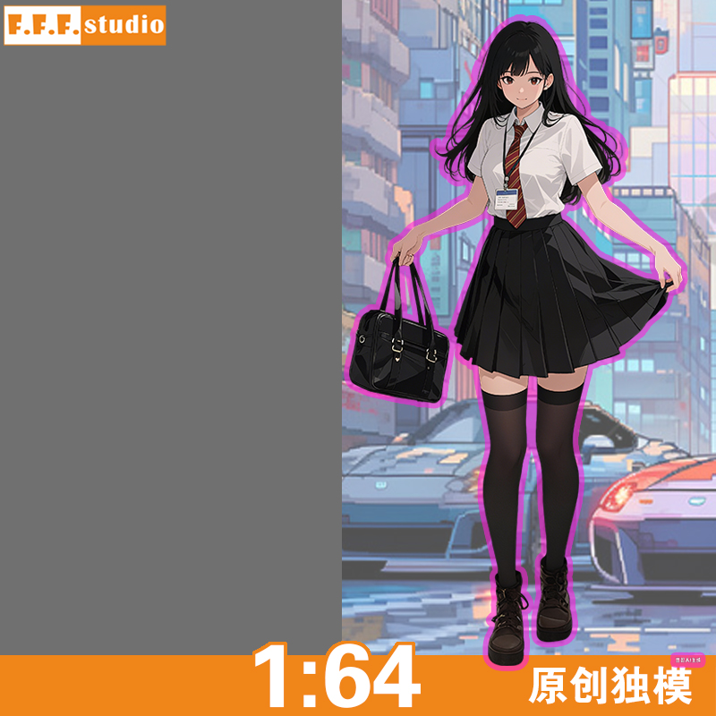 A10原创微缩模型 JK校服美女可爱学妹人偶1/64树脂白模minigt车模 - 图1