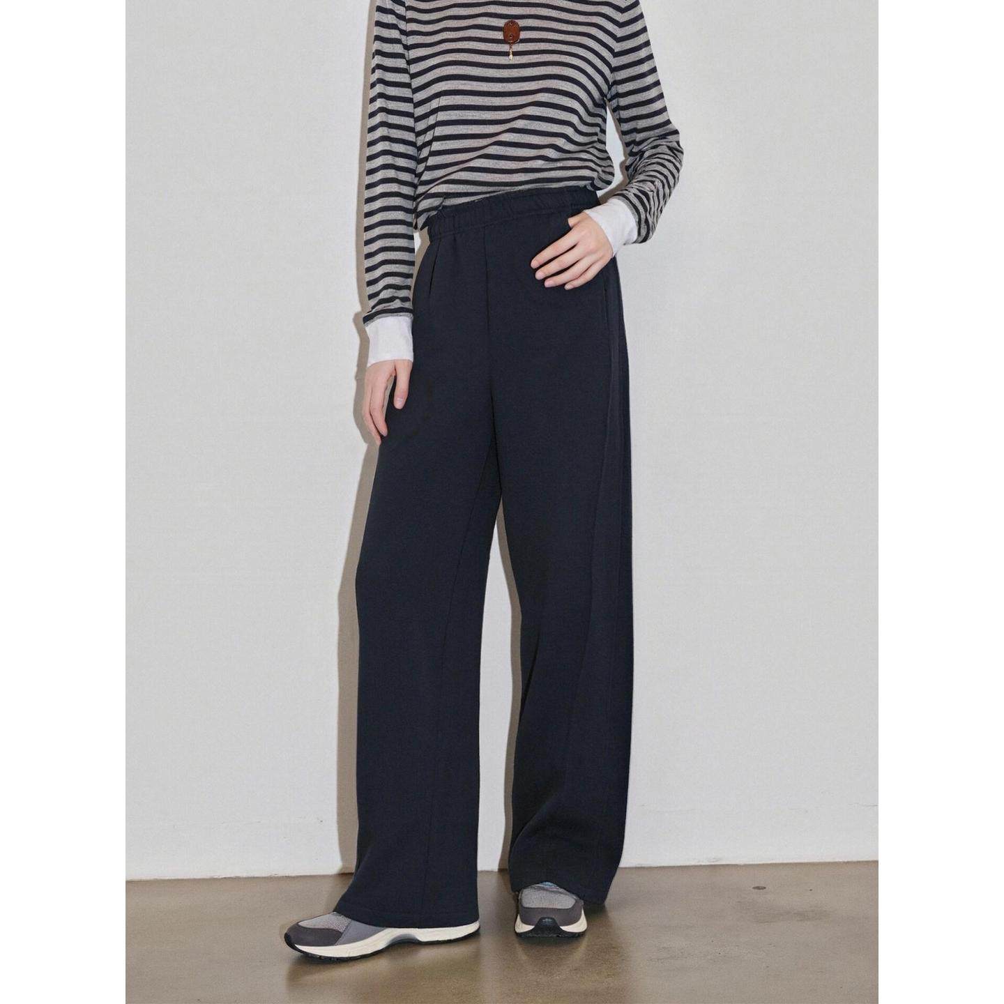 Basic House/百家好加绒黑色阔腿卫裤女冬季加厚小个子显高运动裤,淘宝优惠券,粉丝福利购,淘宝优惠卷