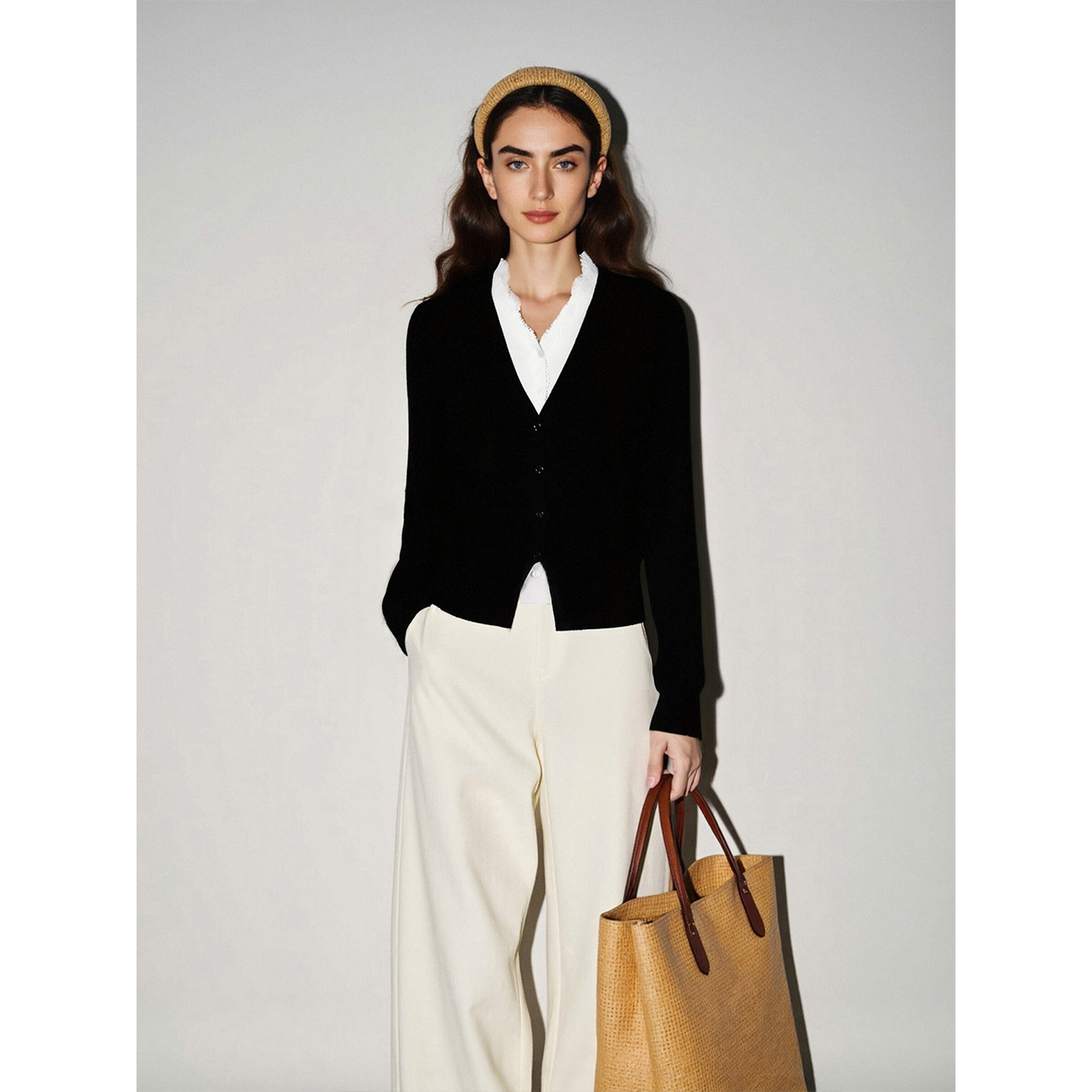 Basic House/百家好蕾丝花边V领针织衫女2025冬季新款含羊毛上衣,淘宝优惠券,粉丝福利购,淘宝优惠卷