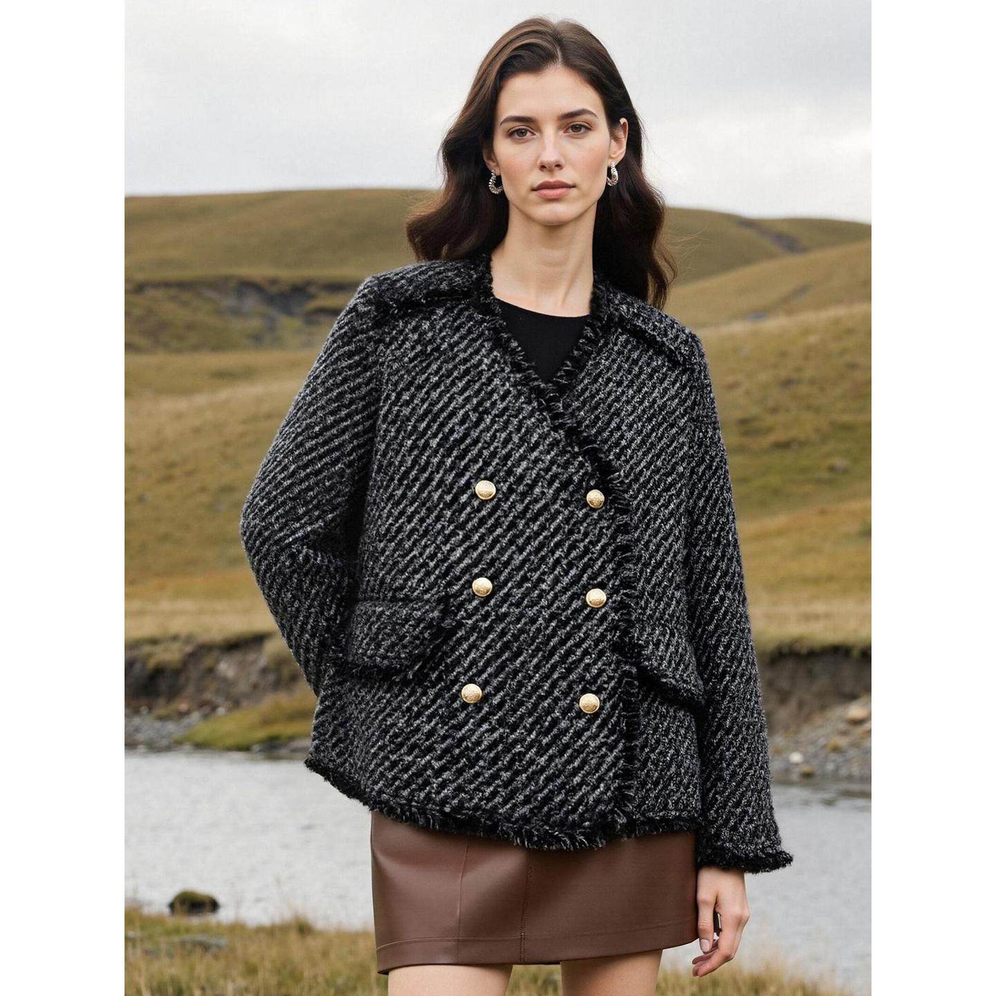 Basic House/百家好双排扣小香风白鸭绒羽绒服女冬季高级感短外套,淘宝优惠券,粉丝福利购,淘宝优惠卷