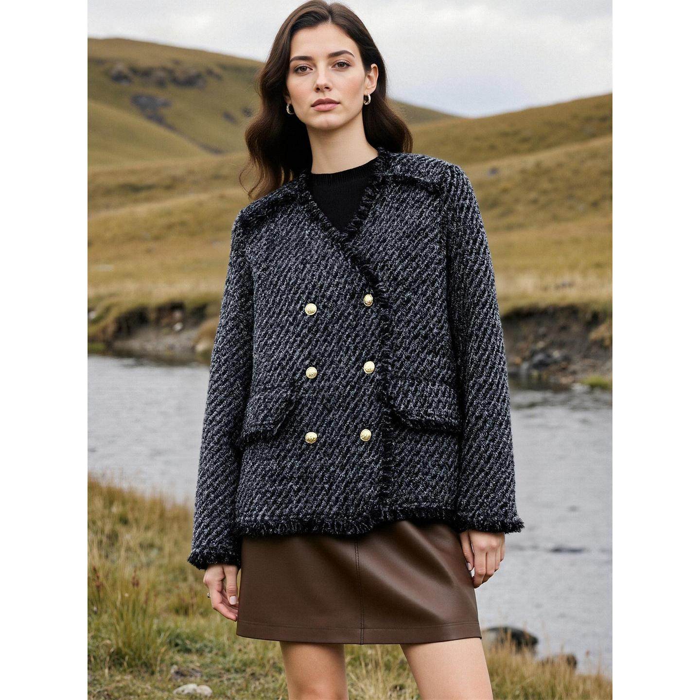 Basic House/百家好双排扣小香风白鸭绒羽绒服女冬季高级感短外套,淘宝优惠券,粉丝福利购,淘宝优惠卷