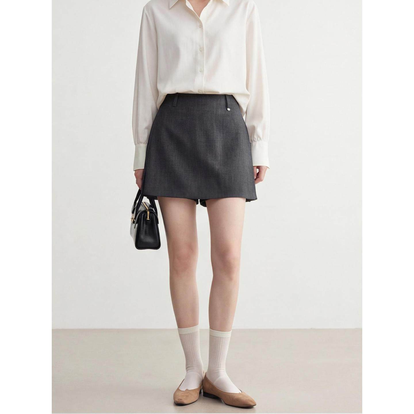 Basic House/百家好黑色开叉西装裤裙女2026春季新款显瘦A字短裙,淘宝优惠券,粉丝福利购,淘宝优惠卷