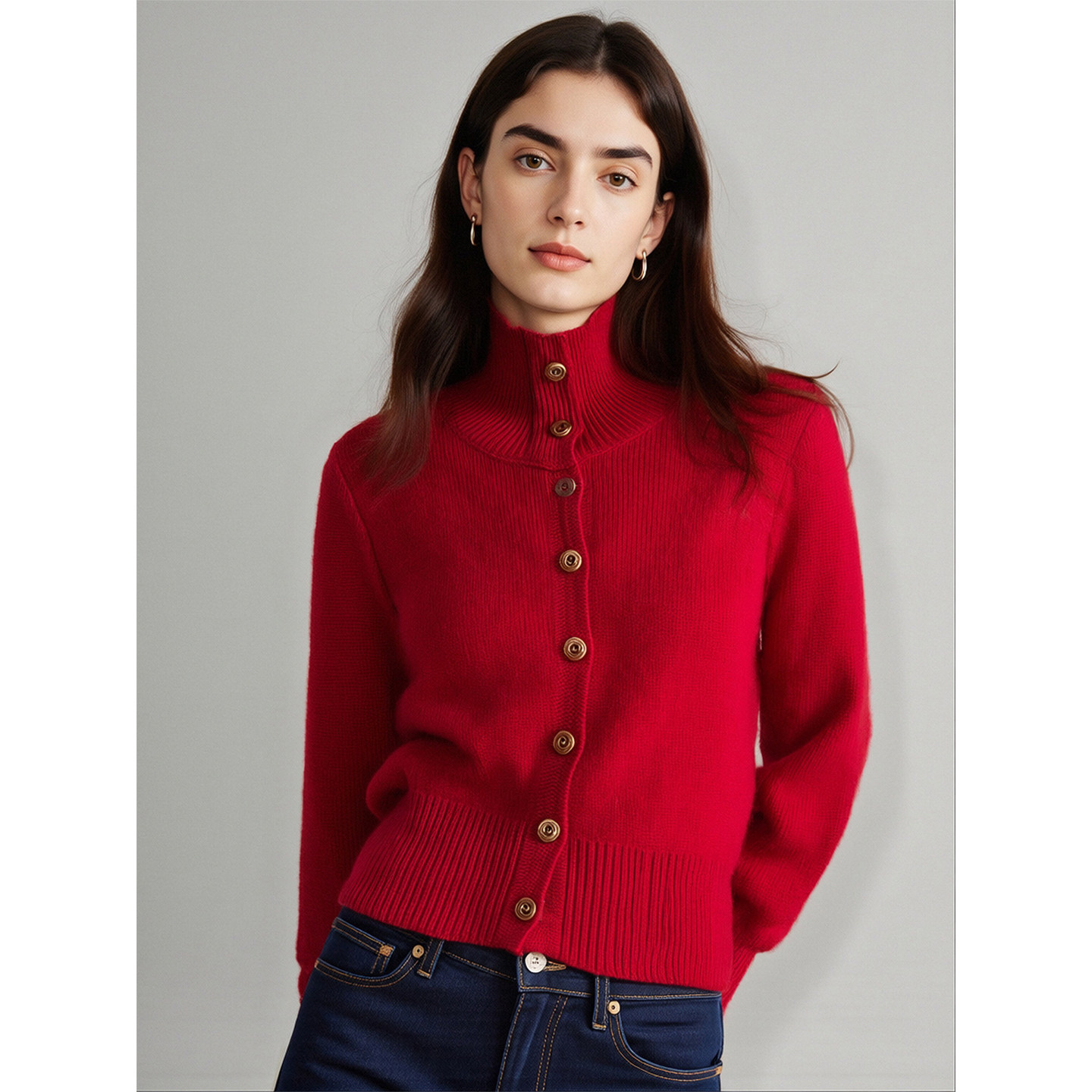 Basic House/百家好新年红高领羊绒针织衫女士冬季高级感软糯毛衣,淘宝优惠券,粉丝福利购,淘宝优惠卷