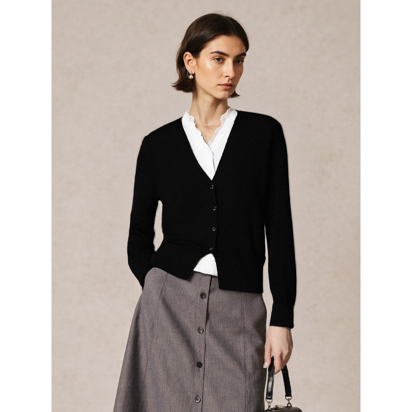 Basic House/百家好蕾丝花边V领针织衫女2025冬季新款含羊毛上衣,淘宝优惠券,粉丝福利购,淘宝优惠卷