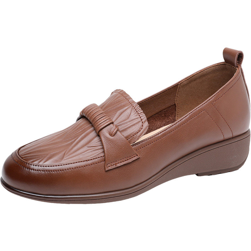 坡跟乐福鞋女真皮软底小皮鞋2025新款秋季女鞋休闲单鞋大码妈妈鞋,淘宝优惠券,粉丝福利购,淘宝优惠卷