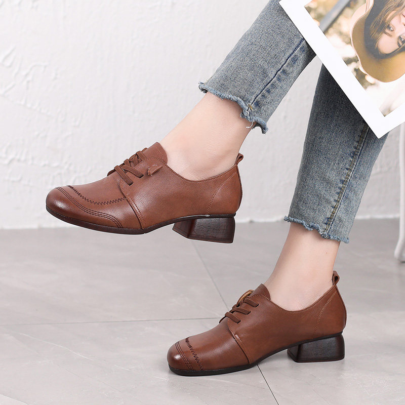 新款中跟妈妈鞋秋季单鞋真皮女鞋大码皮鞋舒适圆头休闲粗跟深口鞋,淘宝优惠券,粉丝福利购,淘宝优惠卷