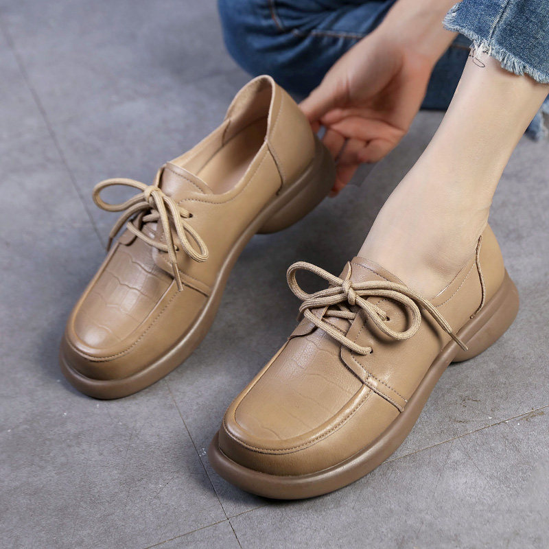 小皮鞋女真皮平底休闲鞋2025秋季新款复古系带乐福鞋大码软底单鞋,淘宝优惠券,粉丝福利购,淘宝优惠卷