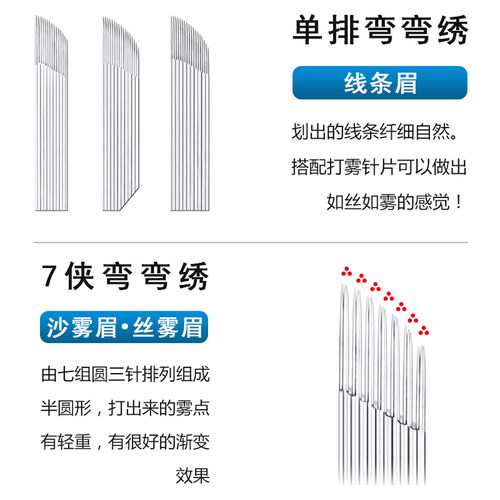 正品纹绣针片半永久双单排弯弯秀绣15针三排16针雾眉手工打雾刀片 - 图1