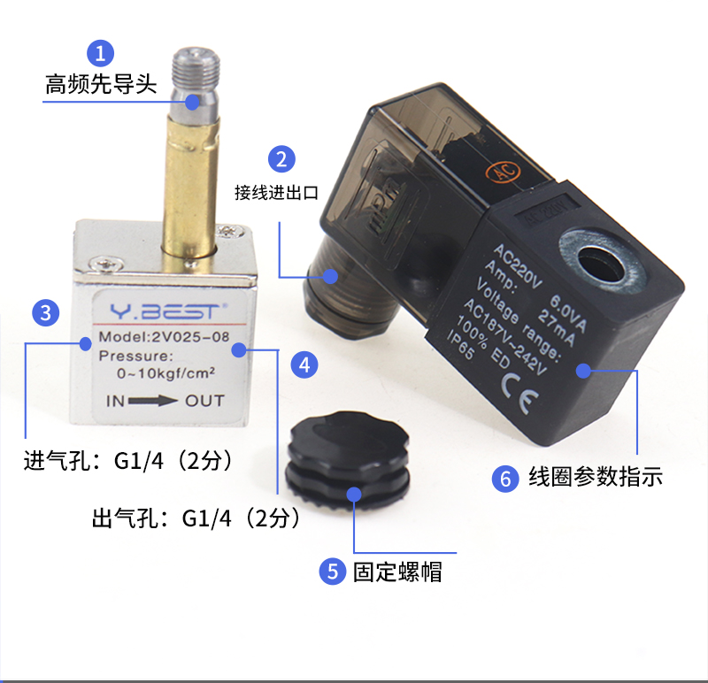 气动二位二通电磁阀2V025-08空压机专用控制气阀AC220V24V常闭12V - 图0