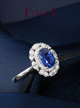 FIICCI 天然皇家蓝蓝宝石18K白金钻石戒指豪华镶嵌高级珠宝礼物