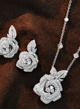 FIICCI菲伊奇 铂金培育钻石锁骨链玫瑰花耳坠常百搭珠宝首饰女