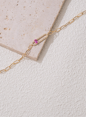 FIICCI 天然粉色蓝宝石钻石18K黄金手链INS风彩色蓝宝石手饰手镯