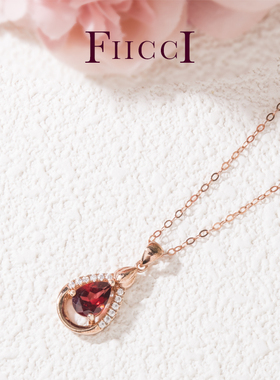 FIICCI珠宝 天然石榴石925纯银镀玫瑰金锁骨链水滴形红色宝石项链