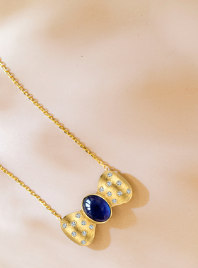 FIICCI菲伊奇 天然素面皇家蓝宝石18K黄金拉丝工艺钻石锁骨链项链