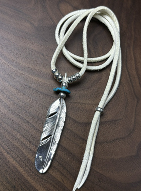 思涵银工坊Larry Smith余文乐同款925纯银雨覆羽鹿皮绳日潮项链