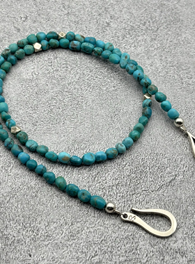 思涵银工坊LS925纯银鱼钩扣男女同款日潮不规则松石百搭小众项链