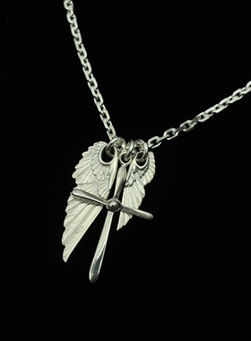 翅膀吊坠项链925纯银男女同款