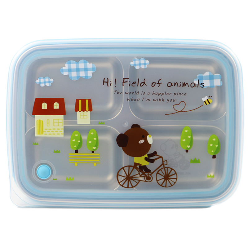 韩国304不锈钢小学生饭盒汽车餐盘分格便当防烫卡通带盖儿童餐盒 - 图3