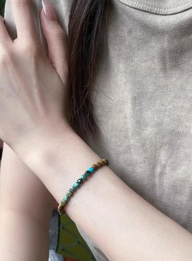 精致秀气钻石切面绿松石情侣手链