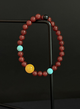 黄红玛瑙绿松石手链女新中式