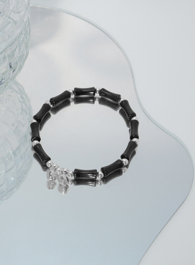 新中式节节高升竹节镀银手串天山翠竹节草莓晶印度玛瑙虎眼石手链