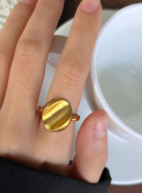 甜酷椭圆光面高级感叠口指环韩国饰品小众ins简约925纯银戒指女潮