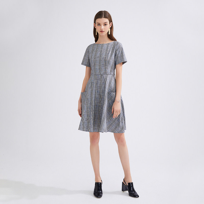 水云间灰格子2020夏季新款子连衣裙 sedate连衣裙