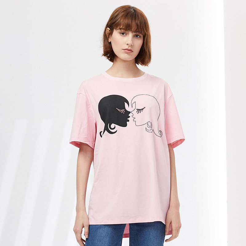 圆领短袖t恤女宽松镶钻棉质打底衫 sedateT恤