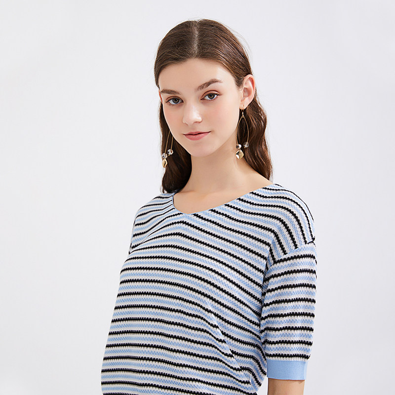 【商场同款】水云间蓝白黑条纹针织衫 sedate毛针织衫