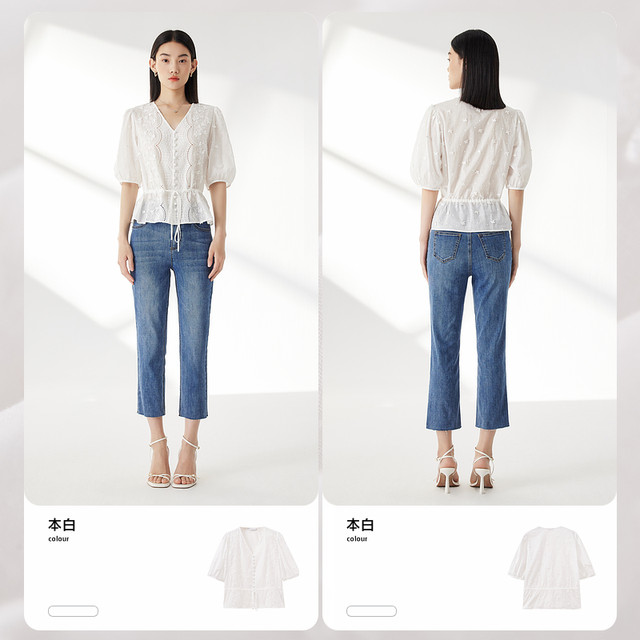 Shuiyunjian ສີຂາວ bud sleeve shirt top women's v-neck short-sleeved shirt waist slimming Kochi 2026 summer new style