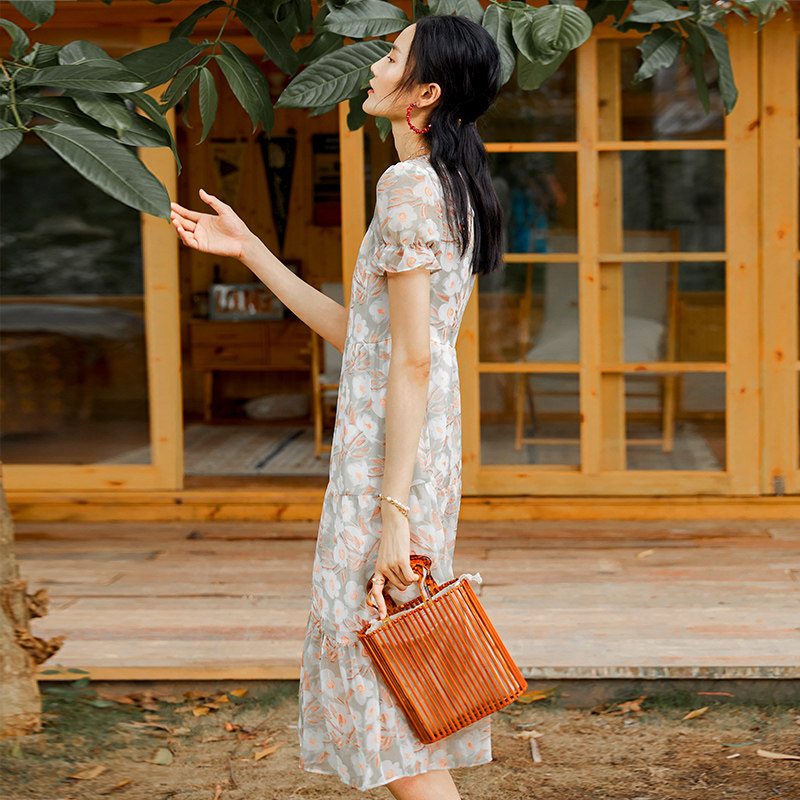 短袖仙女森系荷叶边雪纺裙 sedate连衣裙