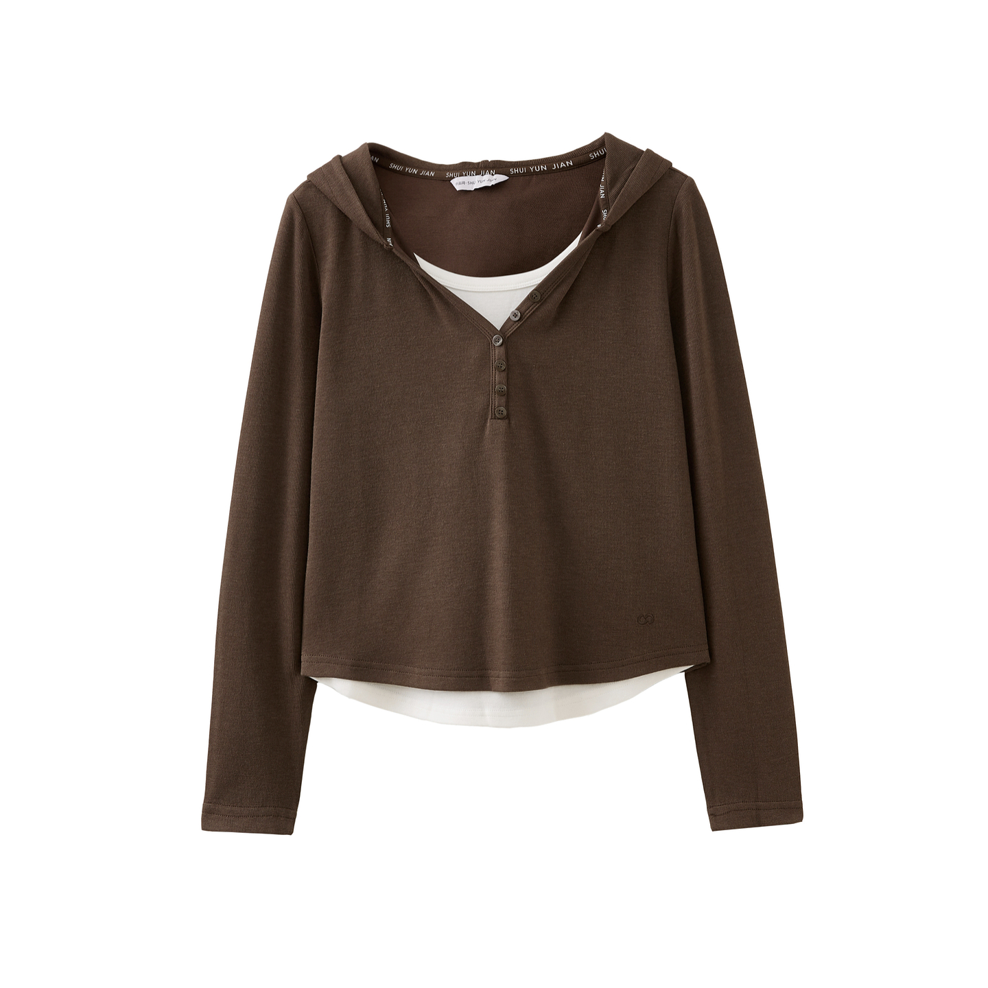 水云间亨利领毛针织衫上衣女假两件长袖连帽窄v领叠穿小衫2026春 - 图3