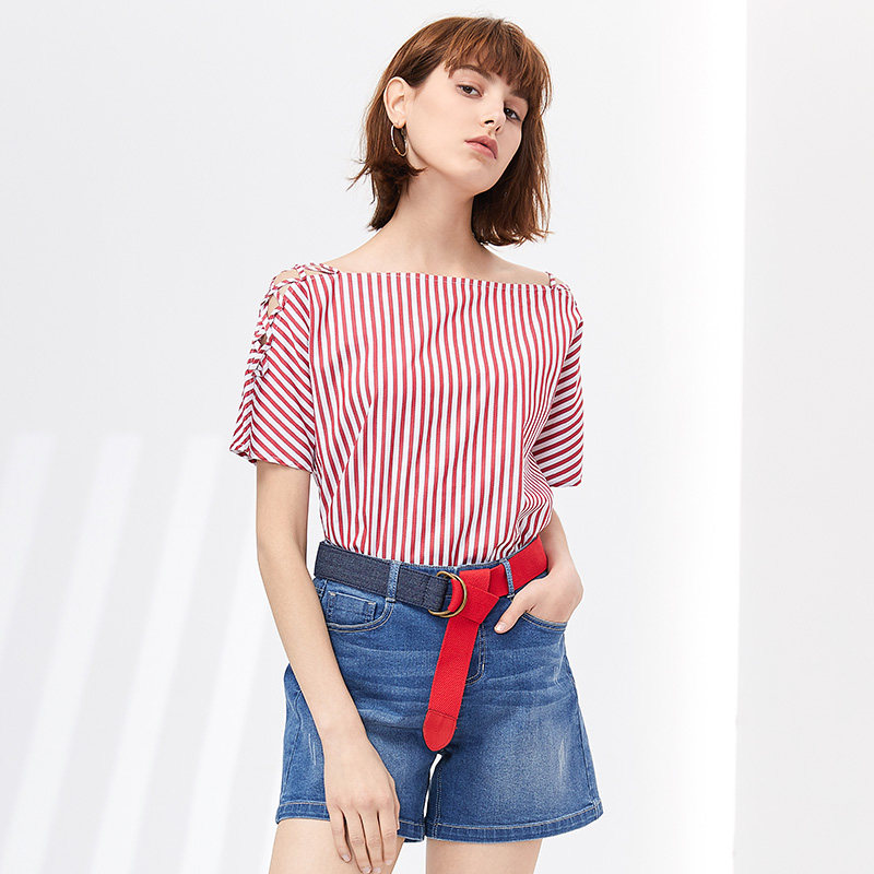 水云间竖条纹t恤衫夏季新款上衣 sedateT恤