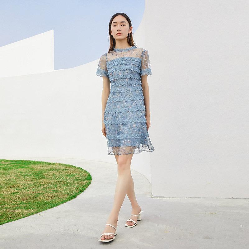 水云间2022夏季新款短袖蕾丝连衣裙 sedate连衣裙