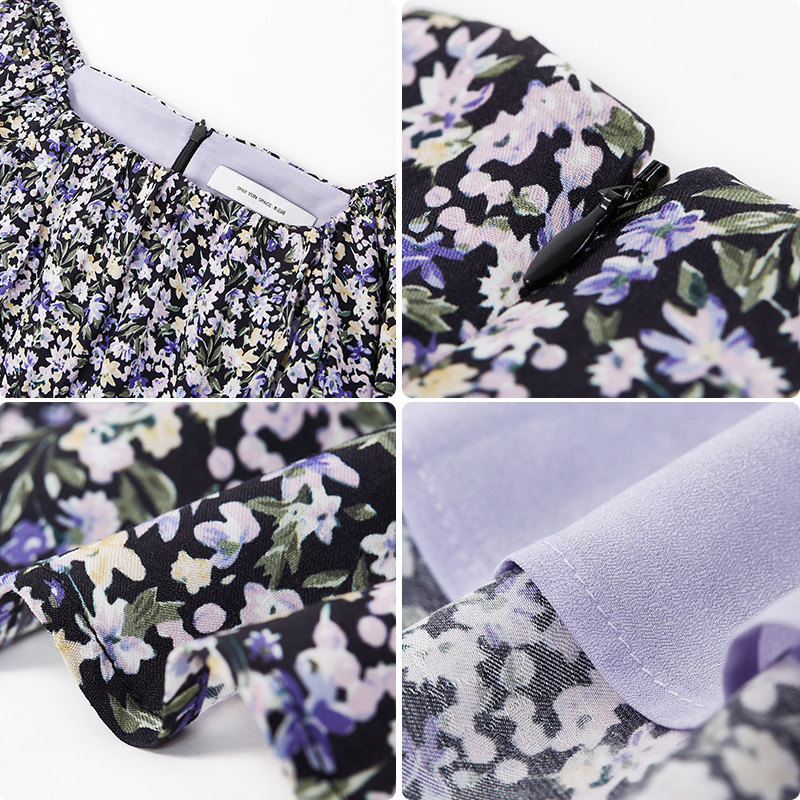 水云间方领连衣裙女2022夏中长裙子 sedate连衣裙