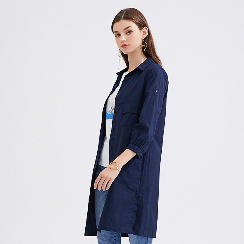 水云间纯棉polo领衬衫风衣女中长款 sedate风衣