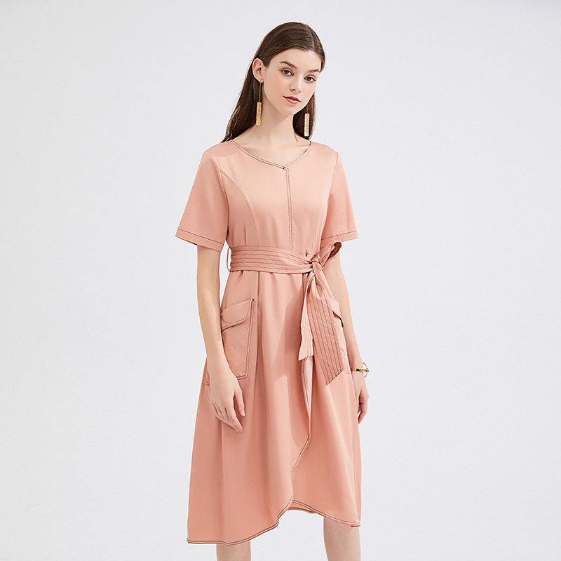 水云间纯色v领2020显瘦显高连衣裙 sedate连衣裙