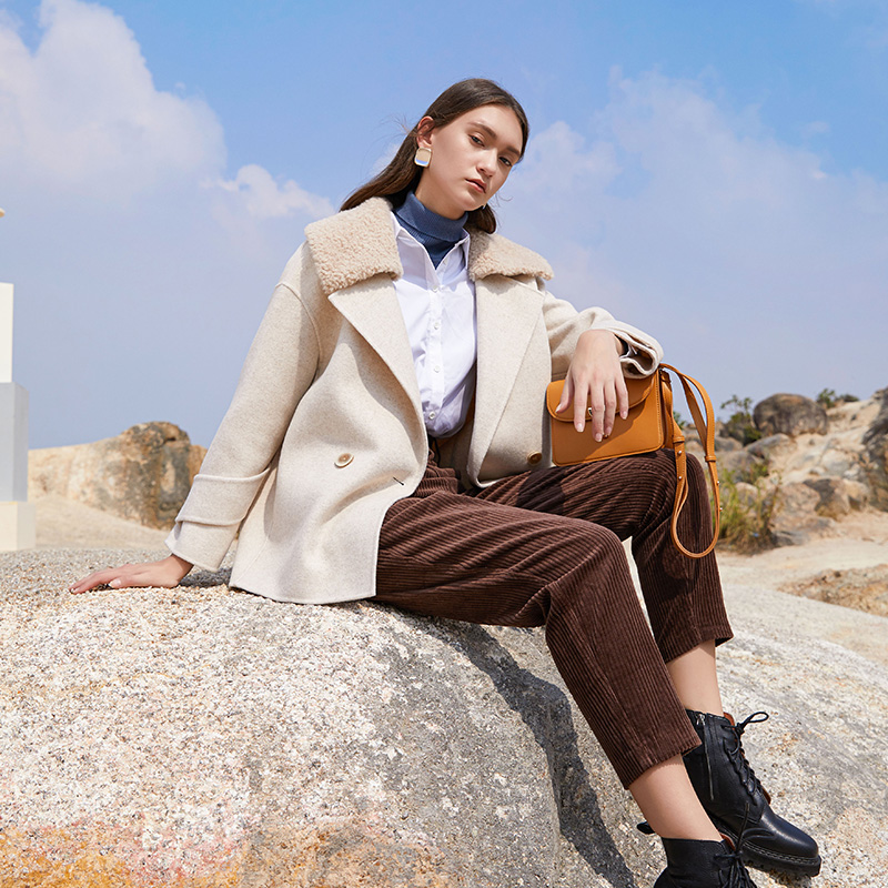 水云间西装领毛呢秋冬新款双排扣 sedate毛呢外套