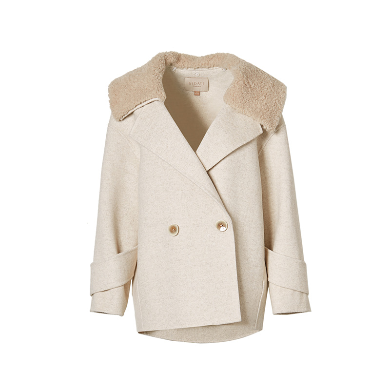 水云间西装领毛呢秋冬新款双排扣 sedate毛呢外套