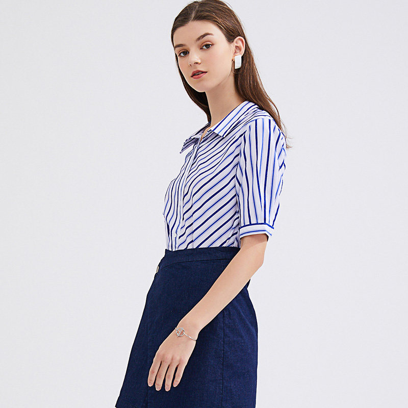 水云间纯棉领条纹连衣裙2020衬衫 sedate连衣裙