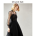 Pre-sale Ivy Ou Xiu 2019 Mùa thu Phụ nữ Mới Tính cách V-cổ Ren Đầm chấm bi Đầm dài - váy đầm quần giả váy váy đầm