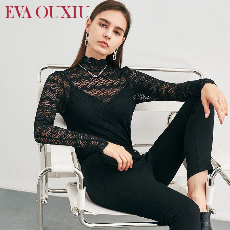 伊华欧秀秋装2021新款修身显瘦小衫 evaouxiu蕾丝衫/雪纺衫