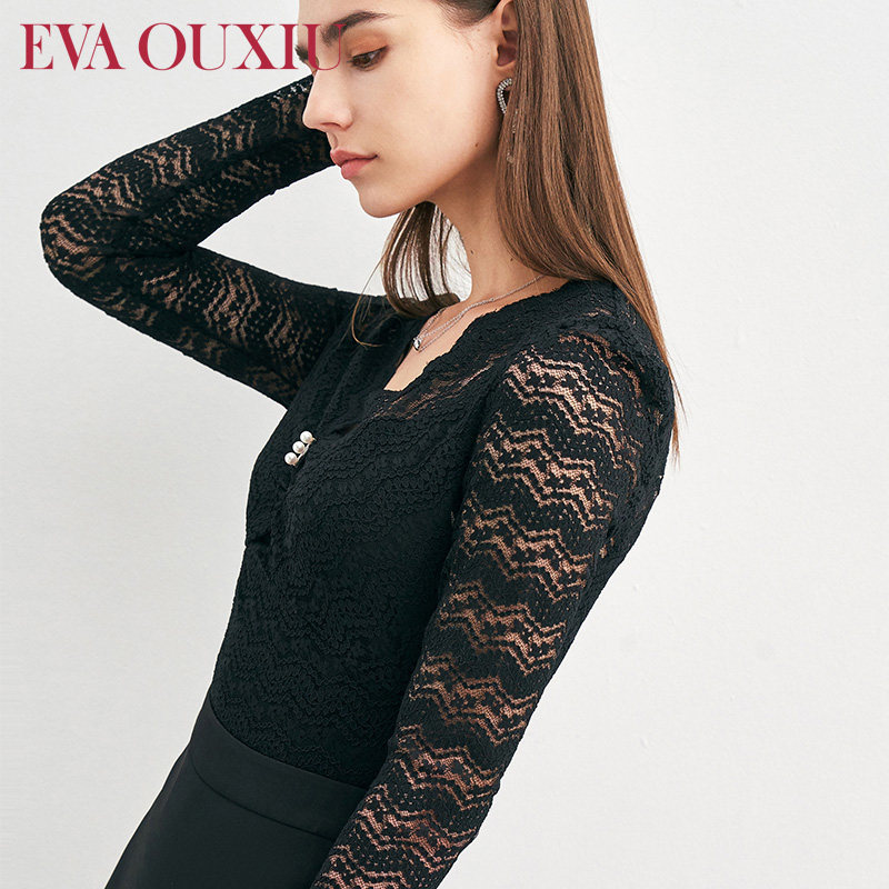 伊华欧秀2022年春季新款时尚蕾丝衫 evaouxiu蕾丝衫/雪纺衫