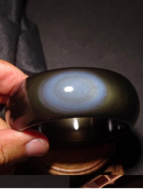 黑曜石加宽加厚冰彩手镯送证书