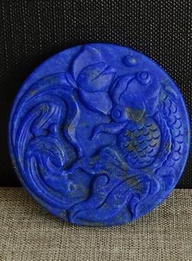 原色圆牌吊坠毛衣链天然青金石