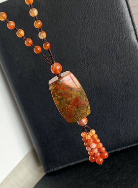 天然战国红玛瑙项链桶珠吊坠